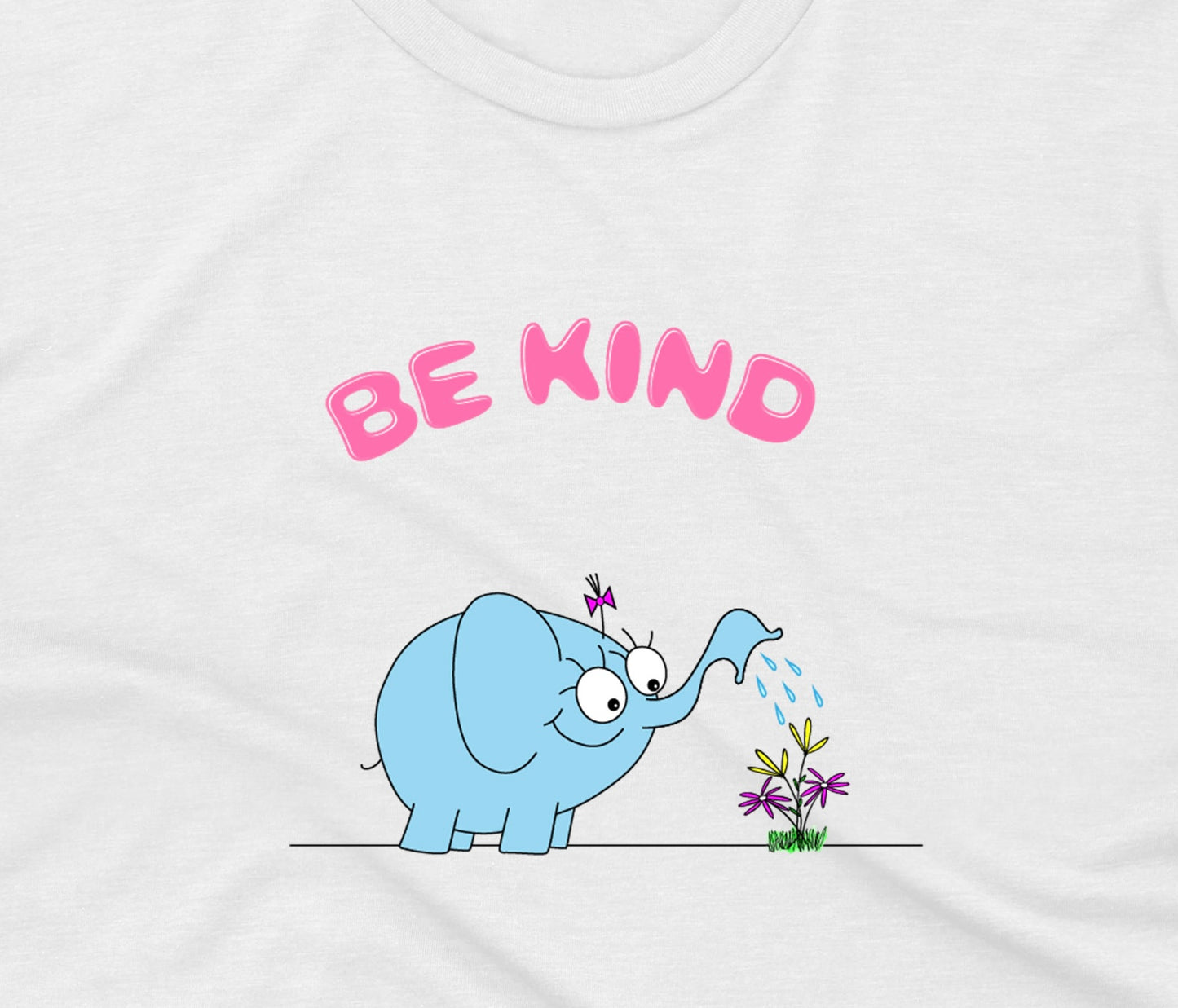 Be Kind Blue Elephant Watering Beautiful Flowers In The Garden pink white cotton shirt for girls