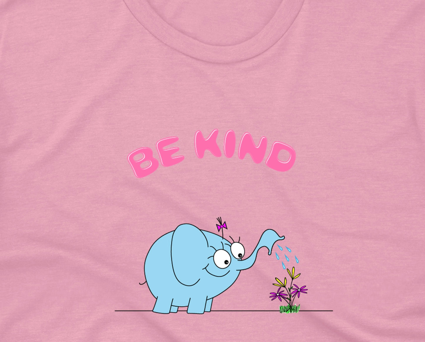 Be Kind Blue Elephant Watering Beautiful Flowers In The Garden pink white cotton shirt for girls