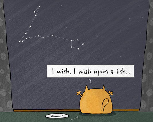 A Wish Upon A Star With Orange Cat Gazing At The Pesces Zodiac Sign In The Starry Sky joke high quality fine print