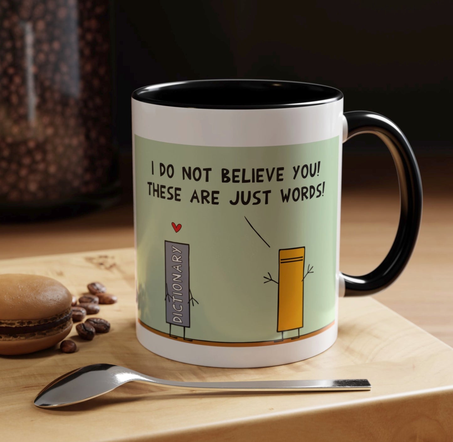 Funny Pun With Book And Dictionary In Love And Wordplay Accent Coffee Mug 11oz