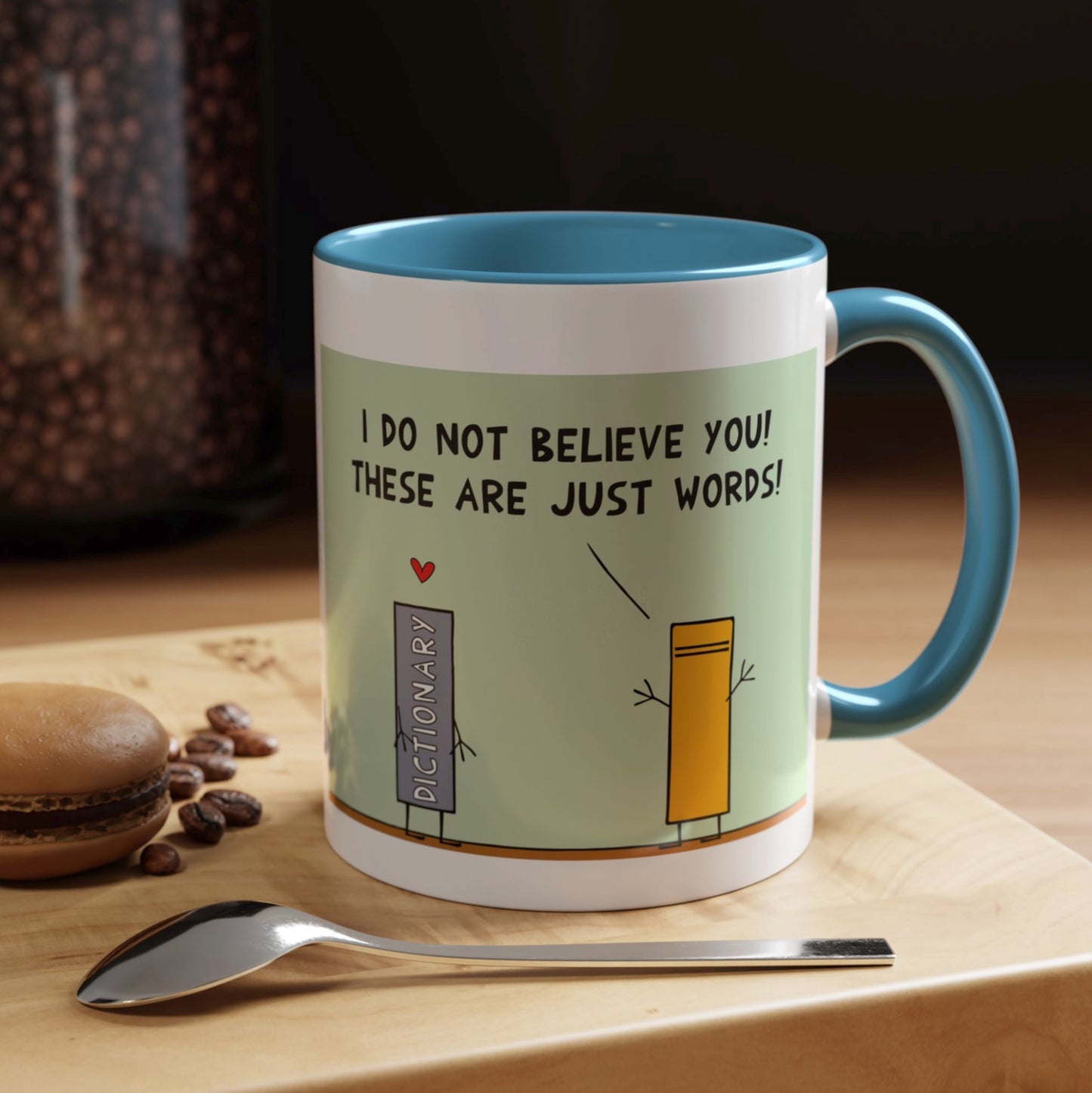 Funny Pun With Book And Dictionary In Love And Wordplay Accent Coffee Mug 11oz