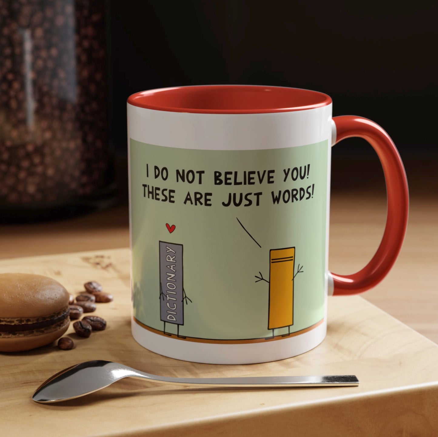 Funny Pun With Book And Dictionary In Love And Wordplay Accent Coffee Mug 11oz