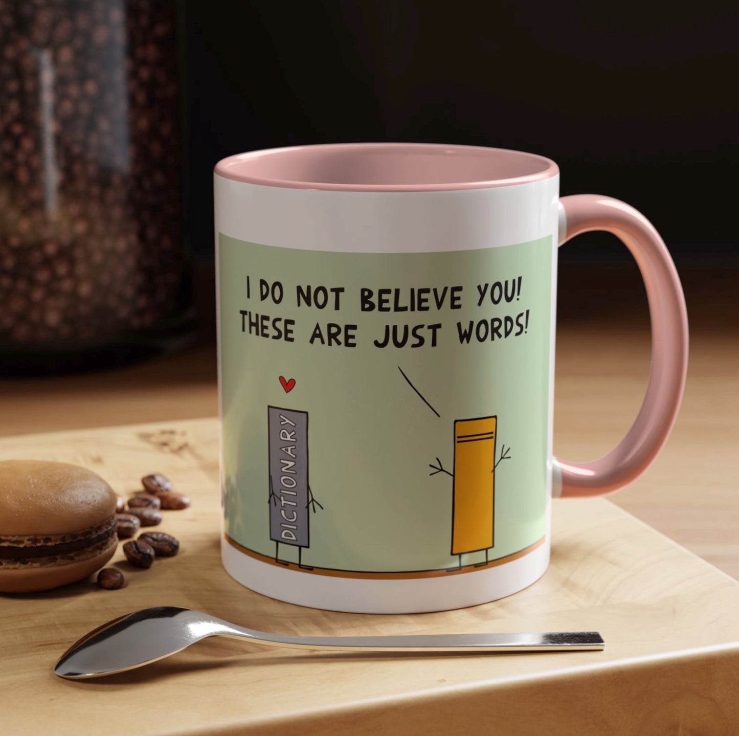 Funny Pun With Book And Dictionary In Love And Wordplay Accent Coffee Mug 11oz