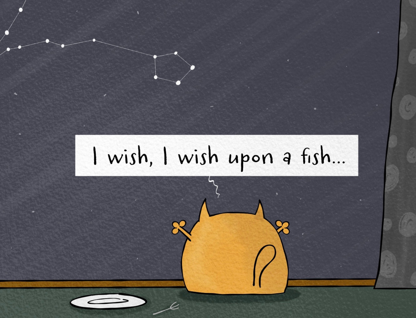 A Wish Upon A Star With Orange Cat Gazing At The Pesces Zodiac Sign In The Starry Sky joke high quality fine print