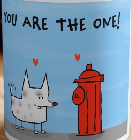 Funny White Dog Falling In Love With A Red Fire Hydrant You Are The Only One Colorful Accent Coffee Mug 11oz