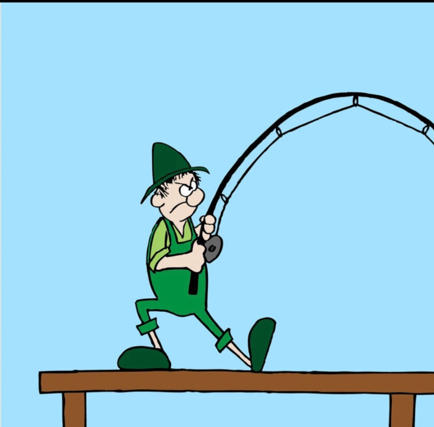 Cartoon With The Funny Fisherman And The Worm On The Pier By the Sea joke fine art print
