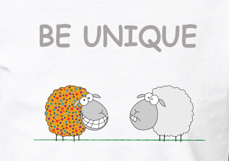 Be Unique Illustration with Colorful Cute Sheep and Inspirational Message Cotton Shirt for Positive Children