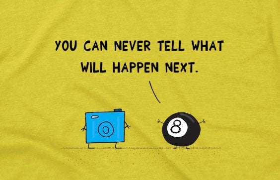 Funny T-Shirt With Cartoon Of 8 Ball Predicting The Future To A Digital Camera classic fit cotton t-shirt