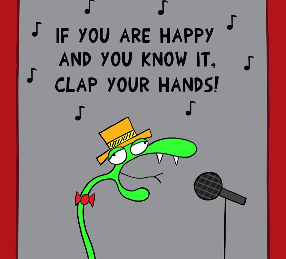 A Happy Snake In A Bar And Sings The Song If You Happy And You Know It Clap Your Hands Karaoke Night music pun joke