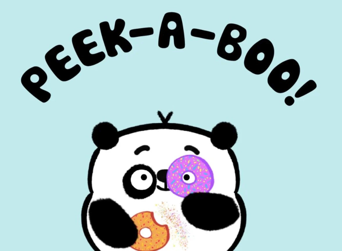 The Cutest Panda Holding Colorful Doughnuts Playing A Peek-A-Boo Game fine art print