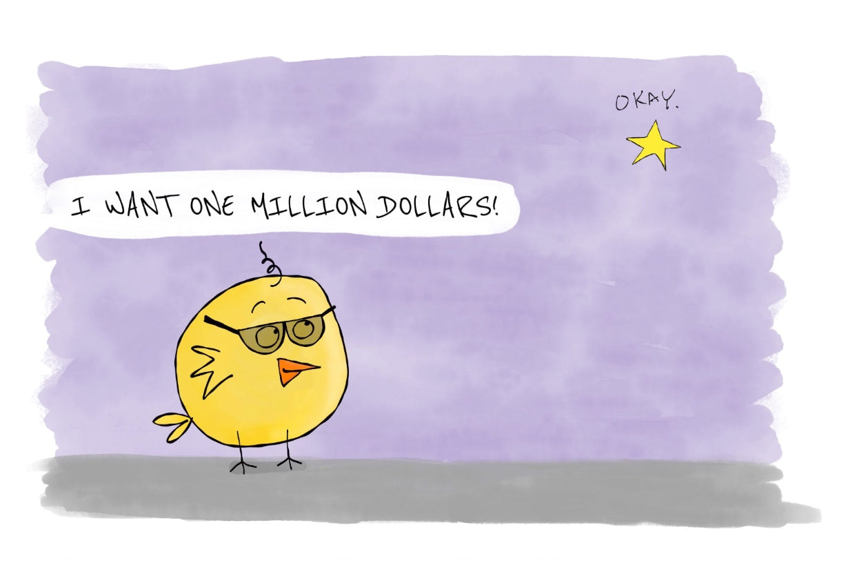 Funny Yellow Chicken With Sunglasses Wishes A Million Dollars Upon A Wish Star Cartoon Print On A Canvas