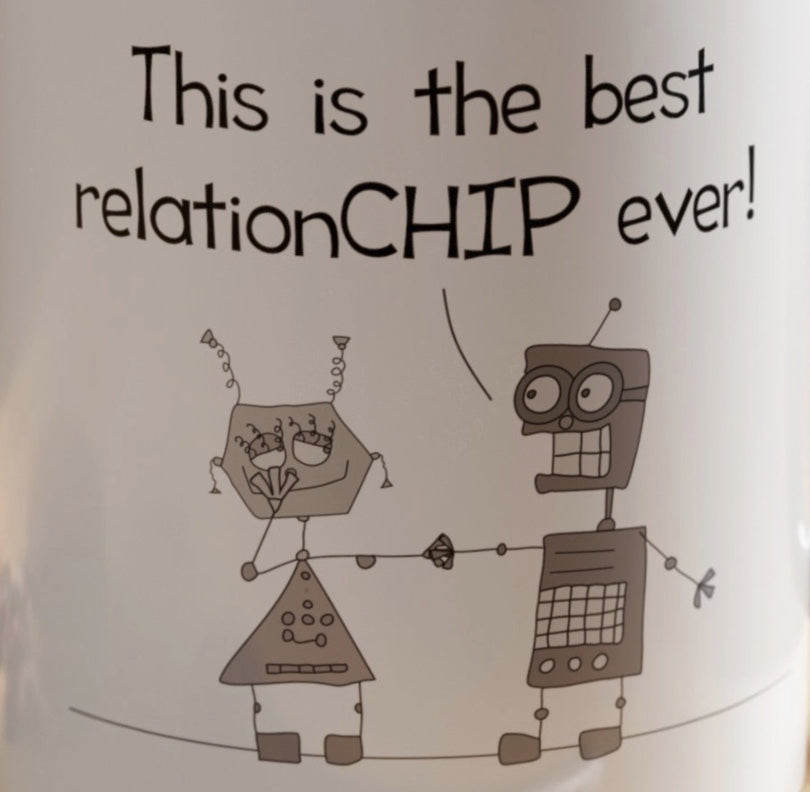 This Is The Best Relationship Ever With Funny  Robots Falling In Love Pun Joke accented mug 11oz