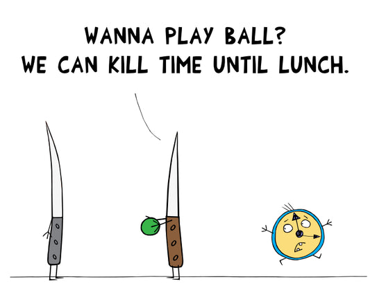 Kill Time Pun With 2 Knives Playing Ball and A Running Time Clock Accent Coffee Mug 11oz
