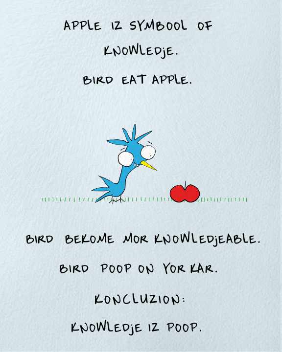 Funniest Weird Chicken And The Symbol Of Knowledge The Apple And When Bird Poop On A Car Joke Cartoon print