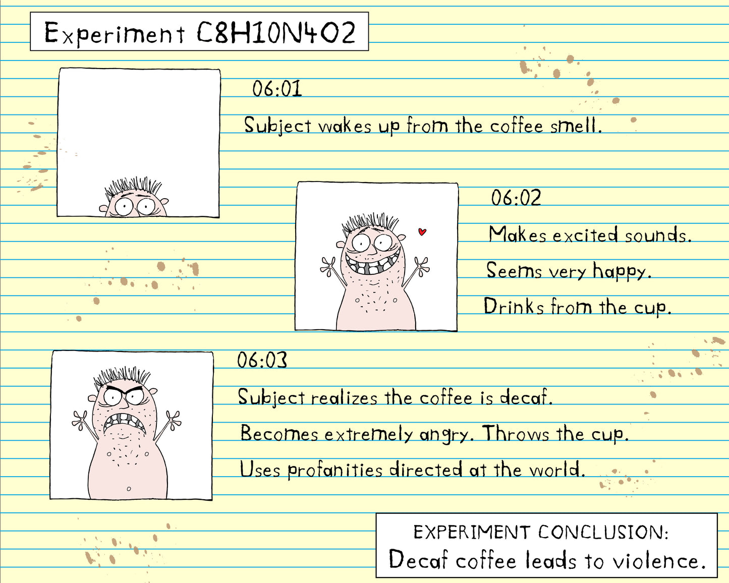 Science Experiment With Caffeinated And Decaffeinated Coffee In A Secret Starbucks Facility cartoon print