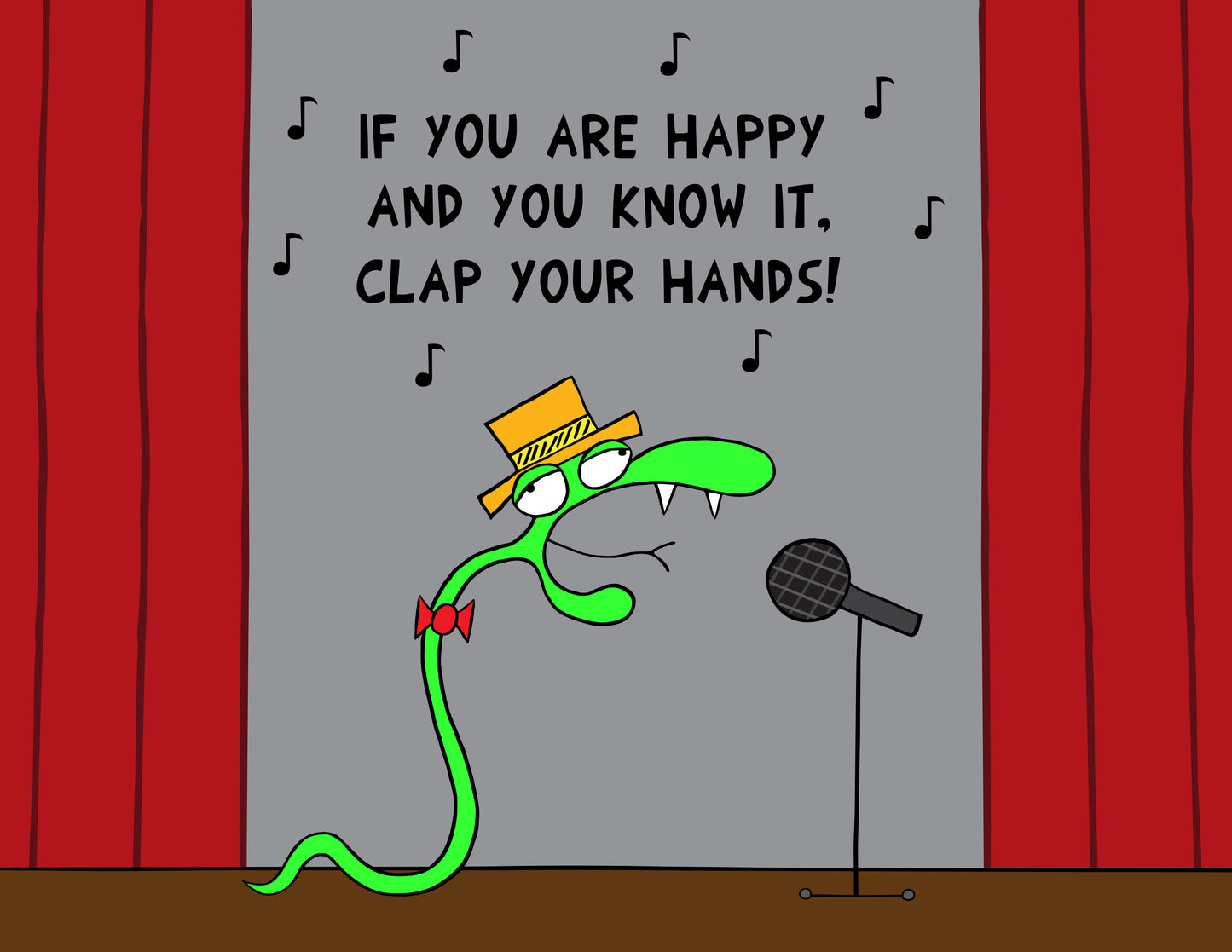 A Happy Snake In A Bar And Sings The Song If You Happy And You Know It Clap Your Hands Karaoke Night music pun joke