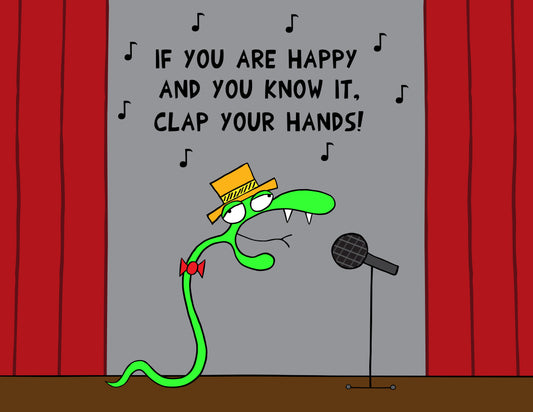 A Happy Snake In A Bar And Sings The Song If You Happy And You Know It Clap Your Hands Karaoke Night music pun joke