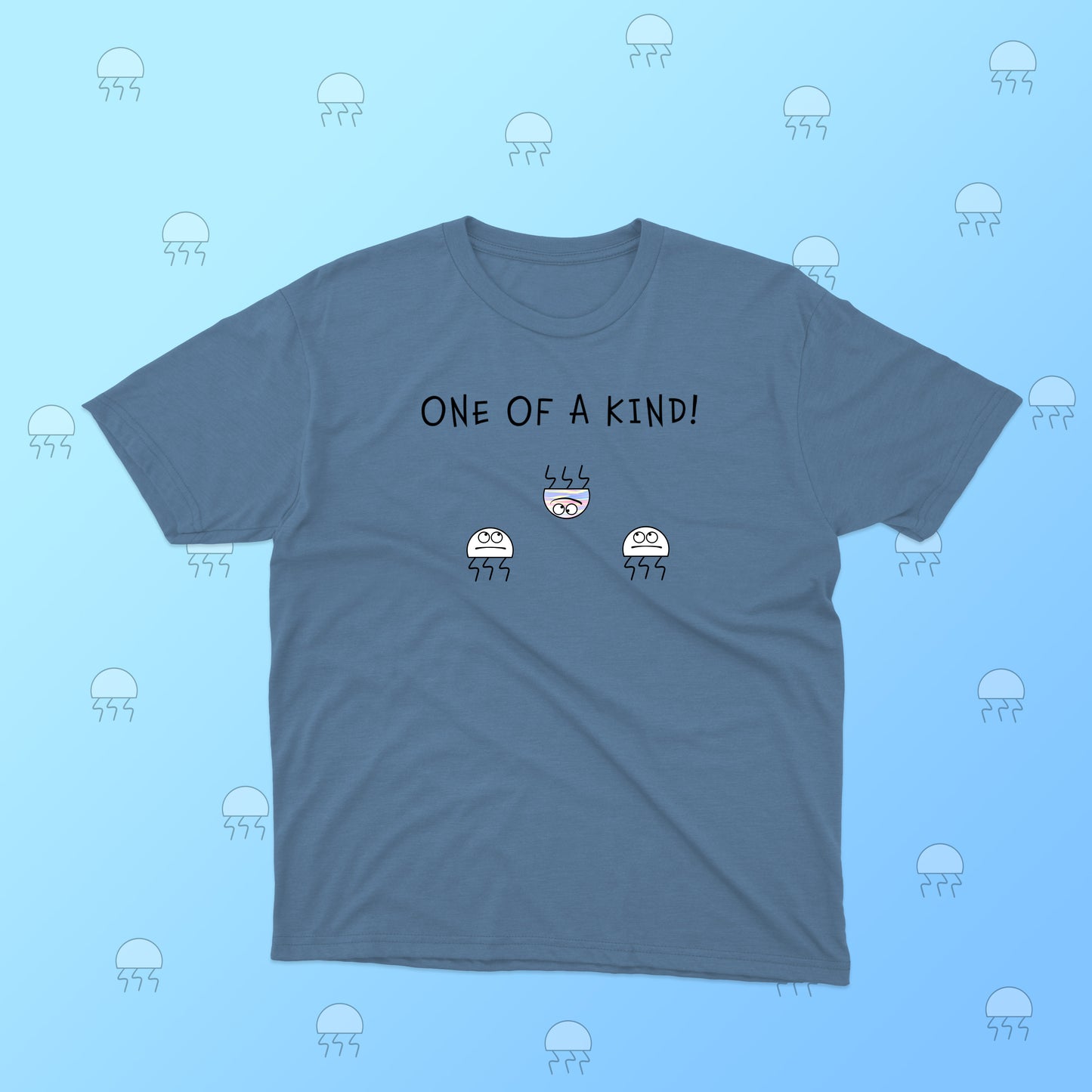 One Of A Kind Illustration With Funny Jellyfish Joke And Life On The Beach soft cotton t-shirt for boys