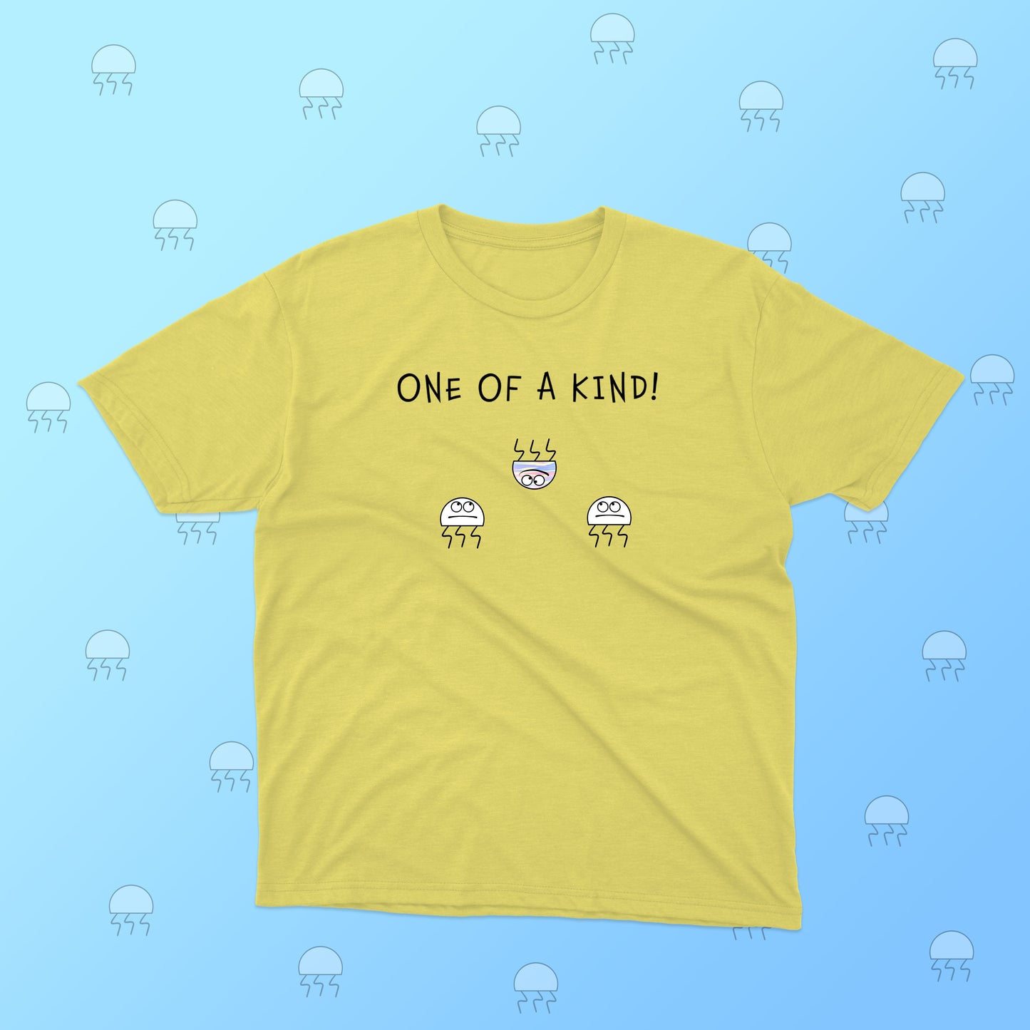 One Of A Kind Illustration With Funny Jellyfish Joke And Life On The Beach soft cotton t-shirt for boys