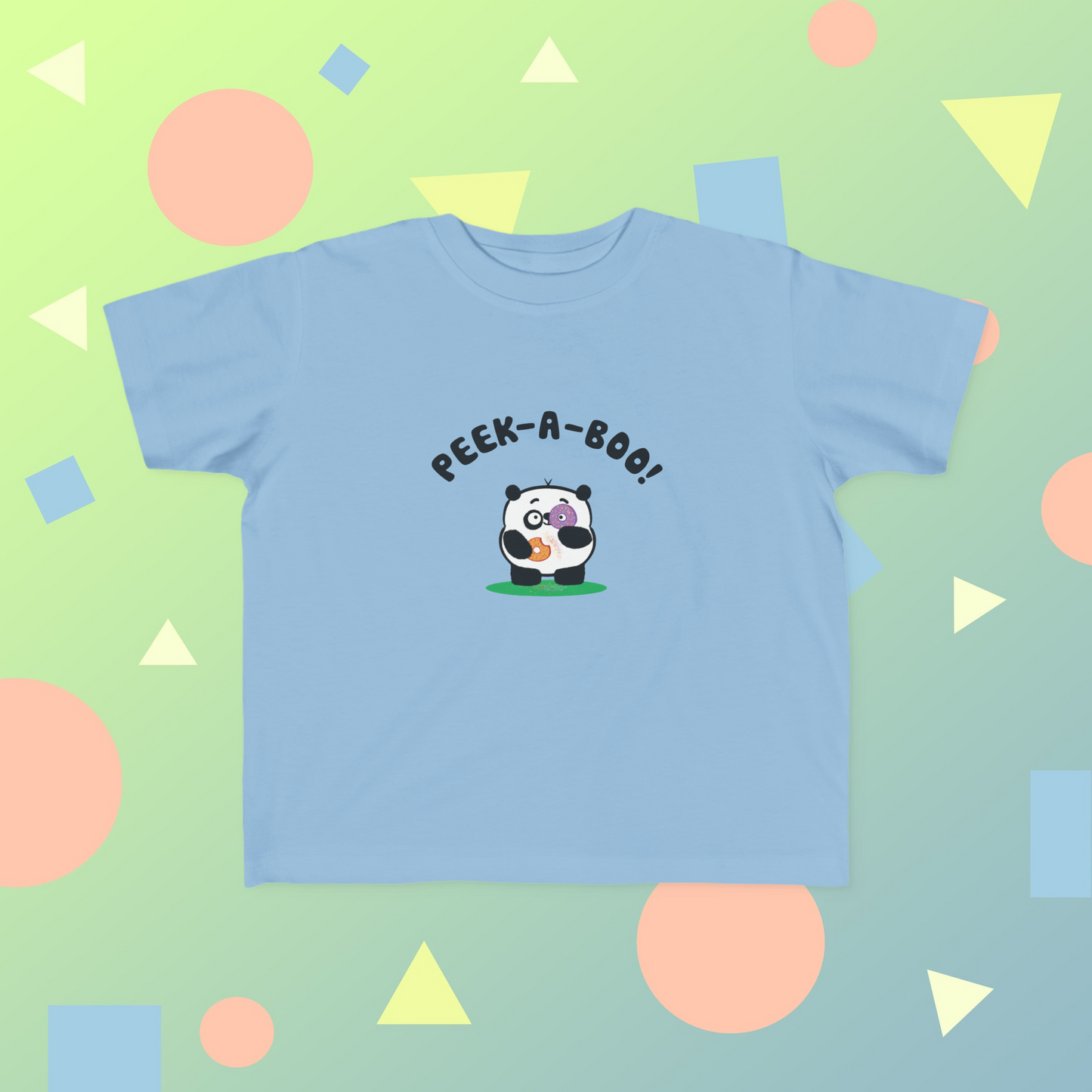 Cutest Panda Playing Peek-A-Boo With Delicious Doughnuts Colorful Cotton T-shirt for girls and toddlers