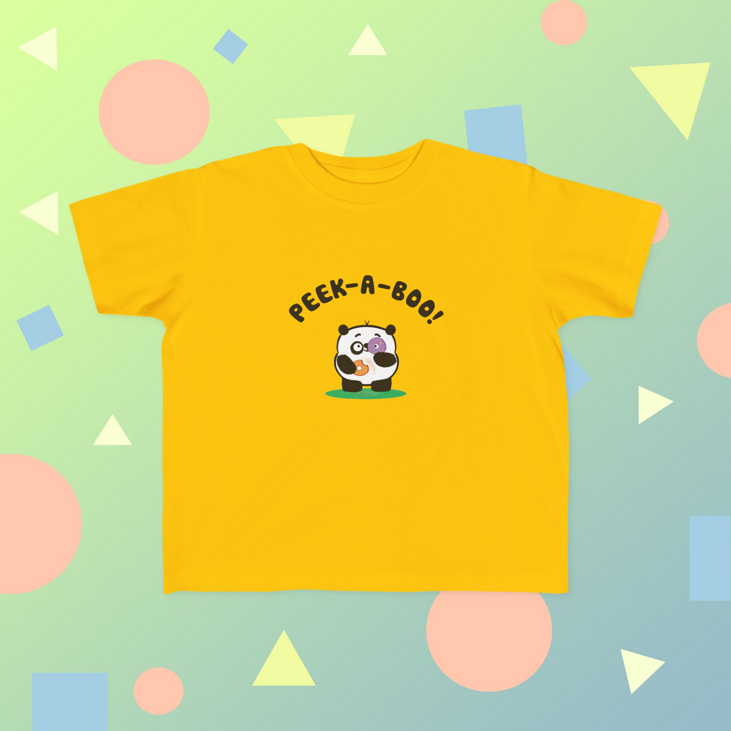 Cutest Panda Playing Peek-A-Boo With Delicious Doughnuts Colorful Cotton T-shirt for girls and toddlers