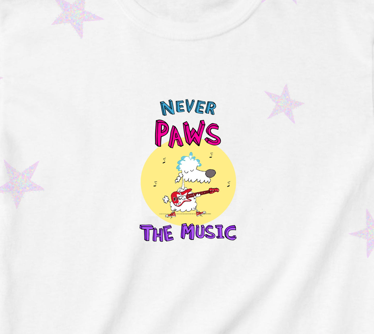 Cute Poodle Playing Rock Music On Guitar Never Pause the Music Song Men's Graphic T-shirt