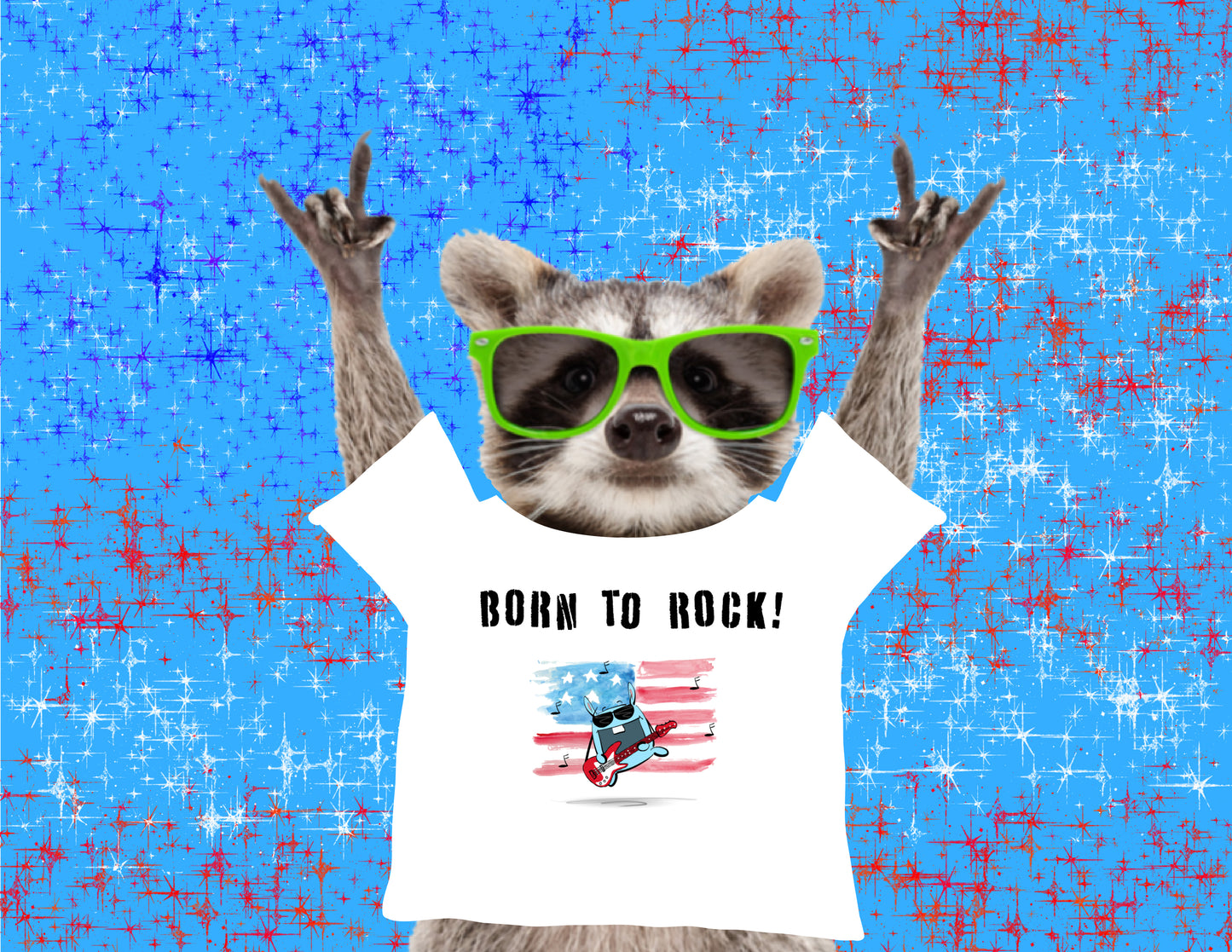 USA Flag And Funny Bunny Playing Born To Rock On Guitar With  Men's T-shirt