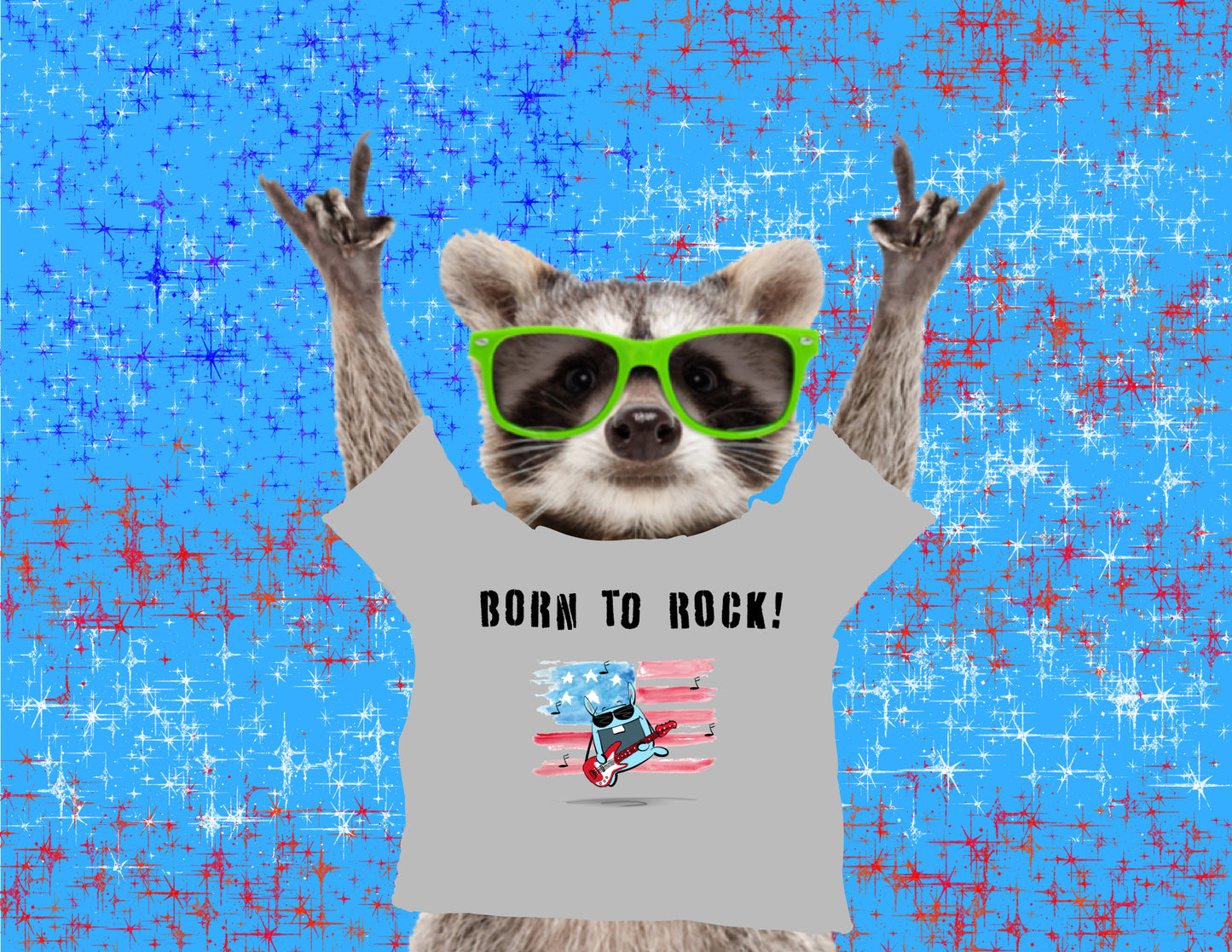 USA Flag And Funny Bunny Playing Born To Rock On Guitar With  Men's T-shirt