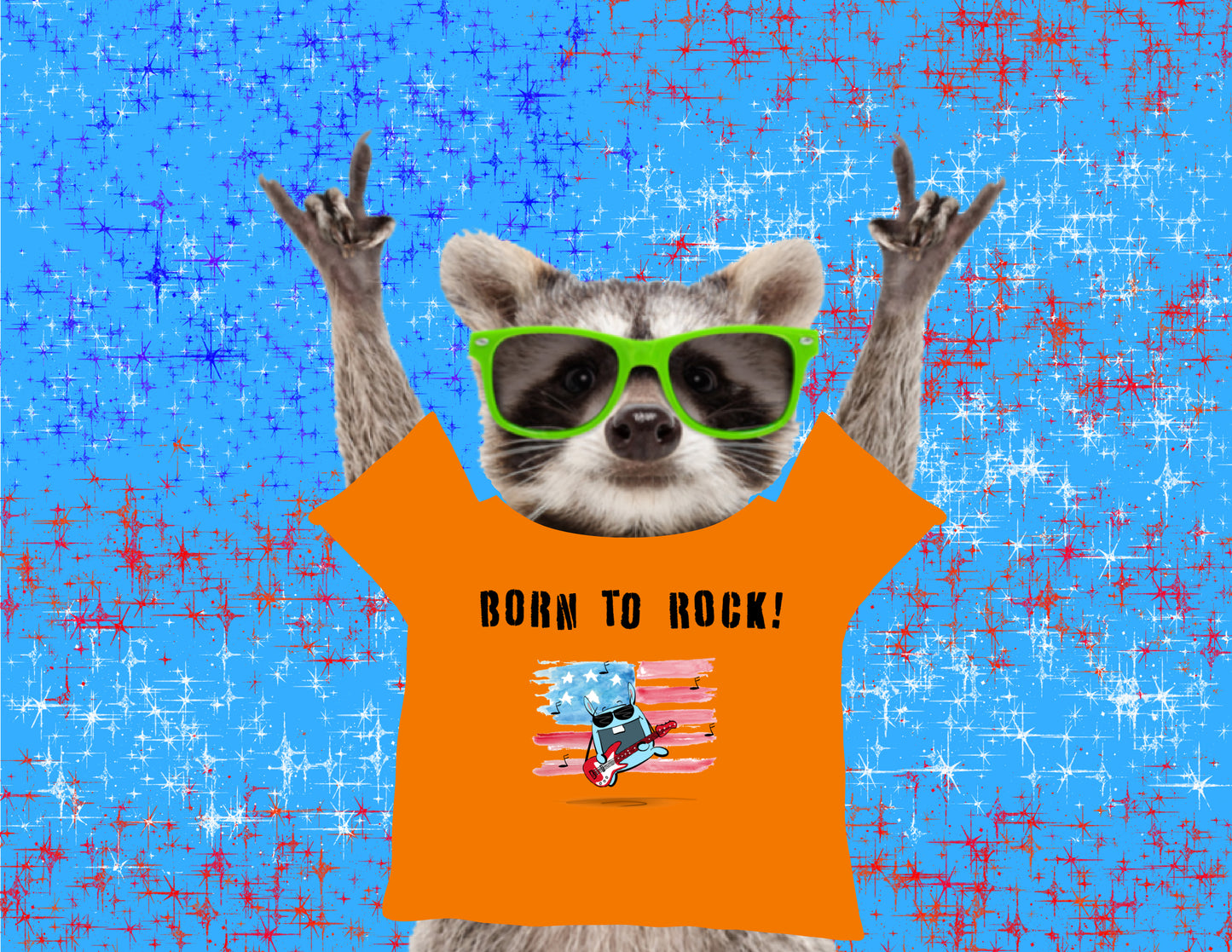 USA Flag And Funny Bunny Playing Born To Rock On Guitar With  Men's T-shirt