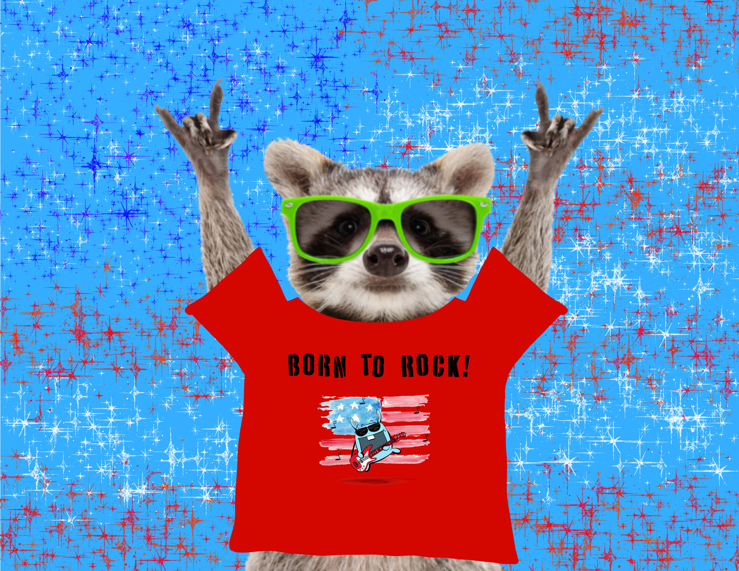 USA Flag And Funny Bunny Playing Born To Rock On Guitar With  Men's T-shirt