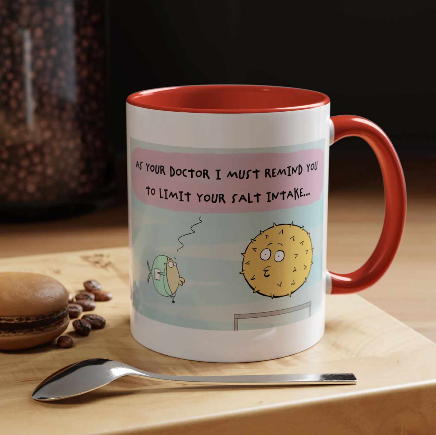 Funny Health Reminder Coffee Mug, Humorous Gift for Doctors, Cute Mug for Salt Lovers, Kitchen Humor, Quirky Coffee Cup
