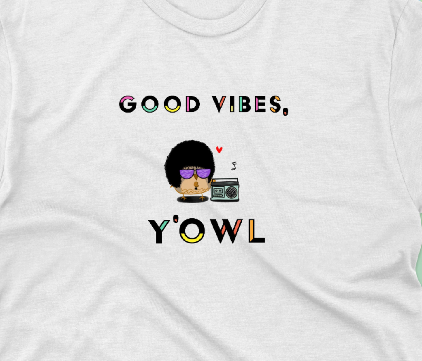 Good Vibes 70s and 80's Afro Style Owl With A Boombox Hip-Hop R&B Reggae Music Dad Cotton T-Shirt