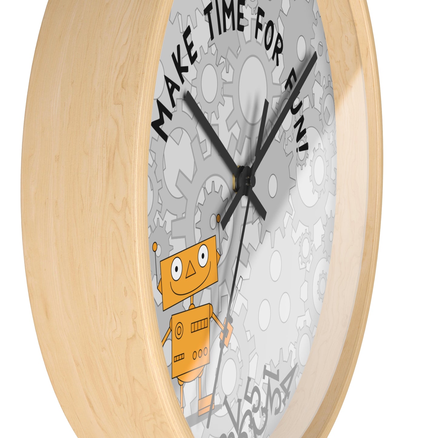 Funny Robot Wall Clock For Kids' Room Make Time for Fun With Black and Wooden Frame 10 inches
