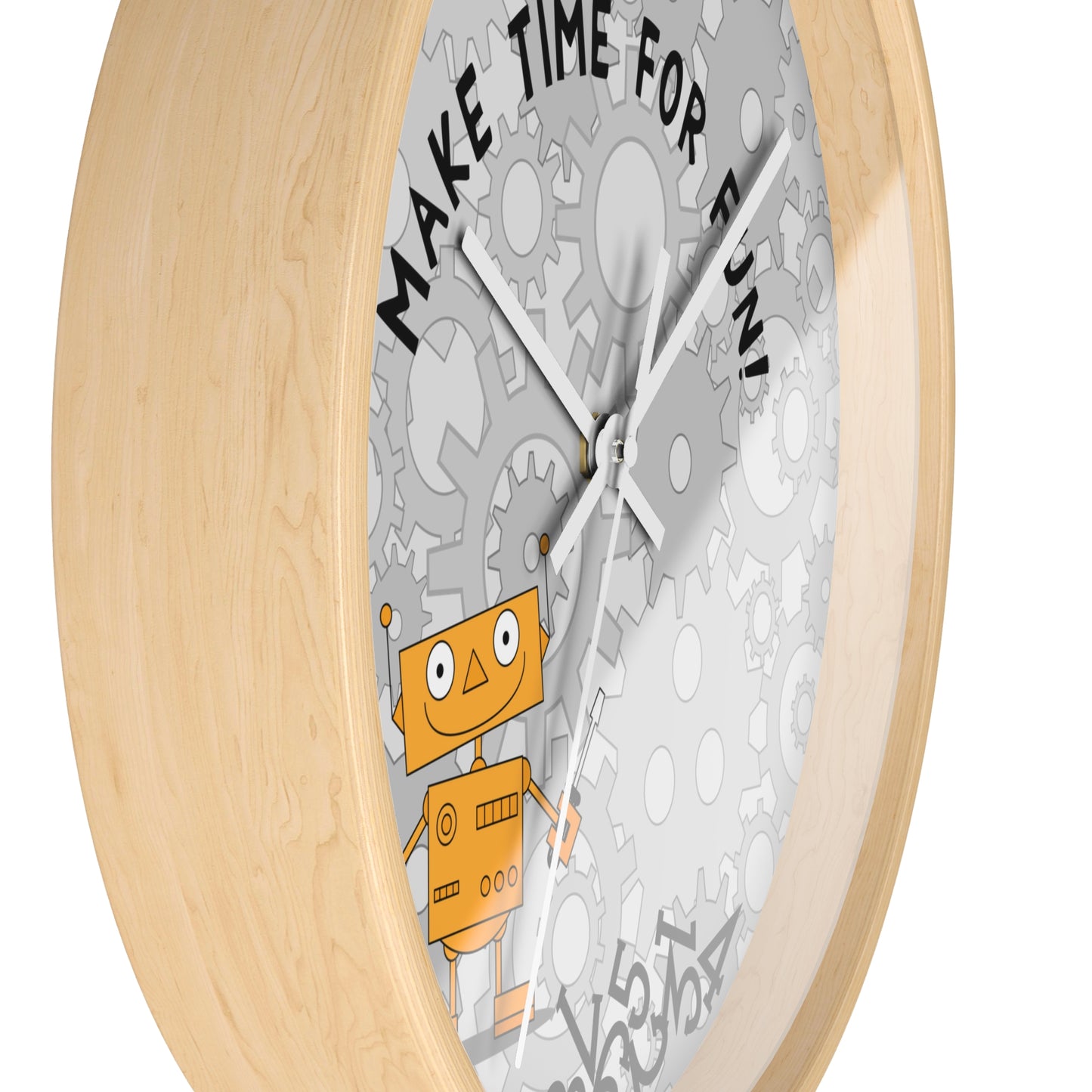 Funny Robot Wall Clock For Kids' Room Make Time for Fun With Black and Wooden Frame 10 inches