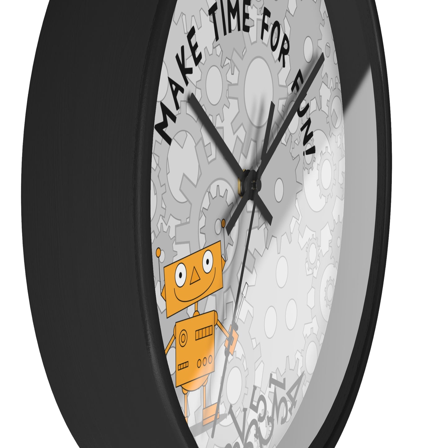 Funny Robot Wall Clock For Kids' Room Make Time for Fun With Black and Wooden Frame 10 inches