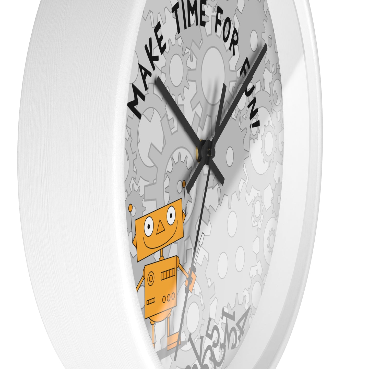 Funny Robot Wall Clock For Kids' Room Make Time for Fun With Black and Wooden Frame 10 inches
