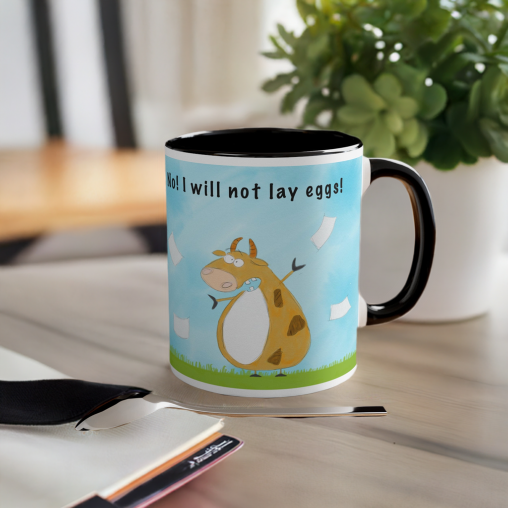 Cartoon With Funny Cow Who Works In A Corporate Office Two-Accent Mug 11oz and 15oz