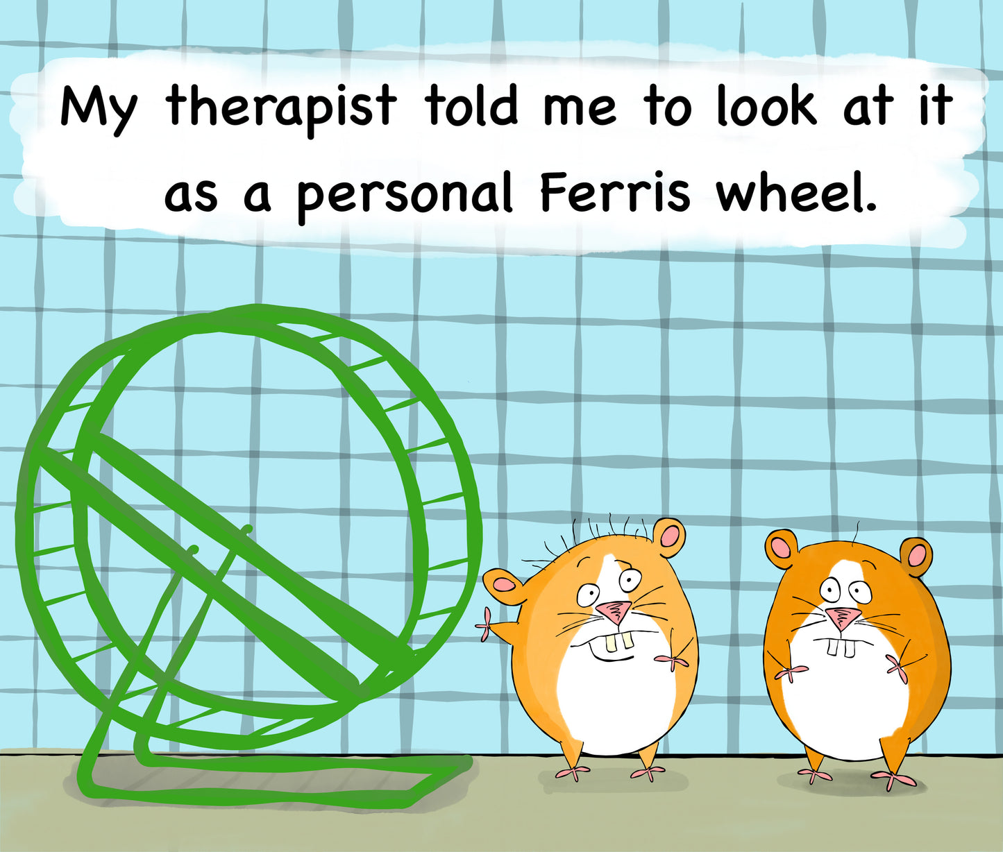 Cartoon With Funny Hamsters In The Shrink Office and The Ferris Wheel Cartoon Print